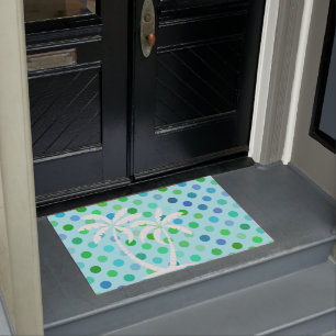 Aqua Turquoise Blue Lime Green Polkadots Pattern Doormat