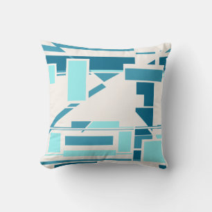 Aqua Turquoise Blue Off-white Southwest Art Look Cushion