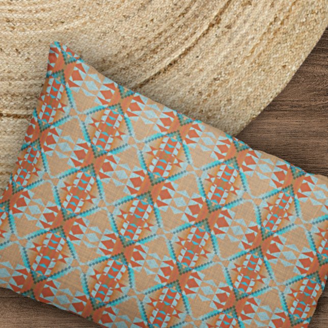 Aqua Turquoise Blue Orange Brown Tribal Pattern Pillowcase (Creator Uploaded)