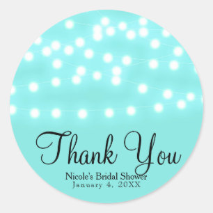 Aqua Turquoise Blue String Lights Elegant Chic Classic Round Sticker