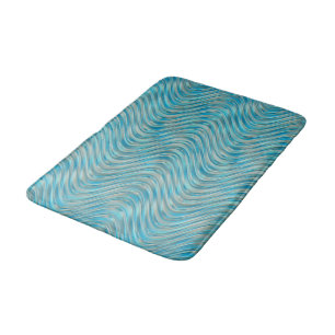 Aqua Turquoise Blue Taupe Curved Lines Pattern Bath Mat