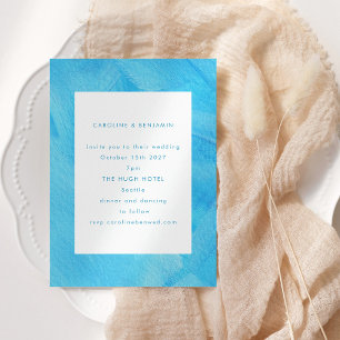 Aqua Turquoise Blue Watercolor Minimalist Wedding Invitation