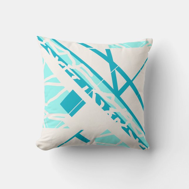Aqua Turquoise Diagonal Design on Off-white Motif Cushion (Front)
