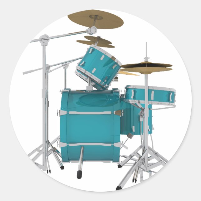 Aqua / Turquoise Drum Kit: Classic Round Sticker (Front)