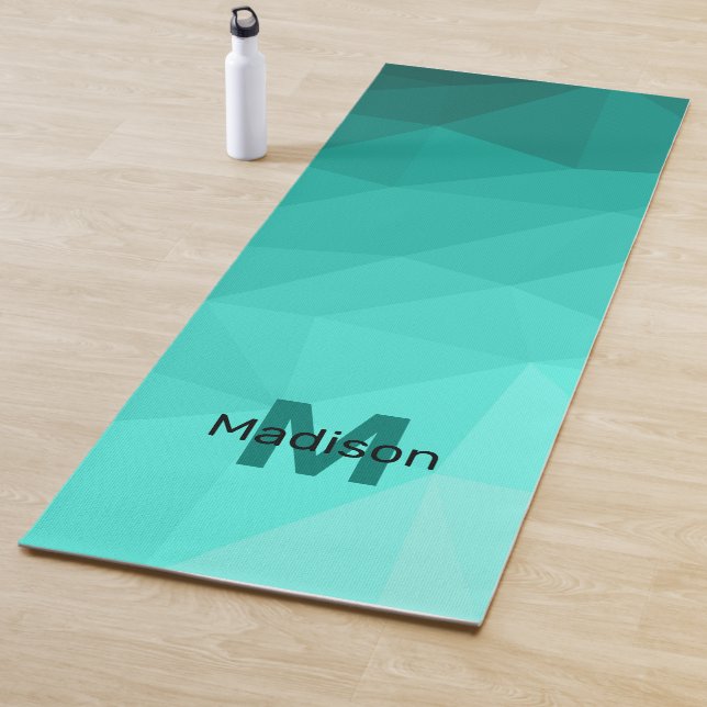 Aqua Turquoise Gradient Geometric Mesh Monogram Yoga Mat (In Situ)