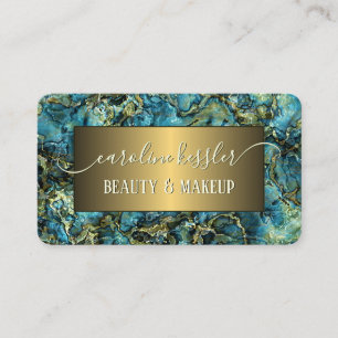 Aqua Turquoise Green Teal Blue Gold Marbled Business Card