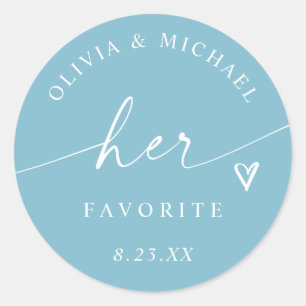 Aqua Turquoise Her Favourite Script Wedding Treat Classic Round Sticker