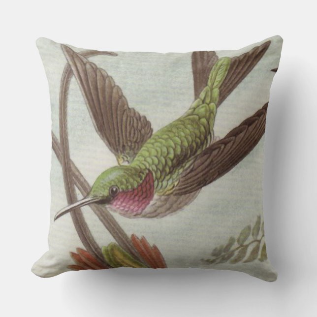 Aqua/Turquoise Hummingbird Decorative Throw Pillow (Front)