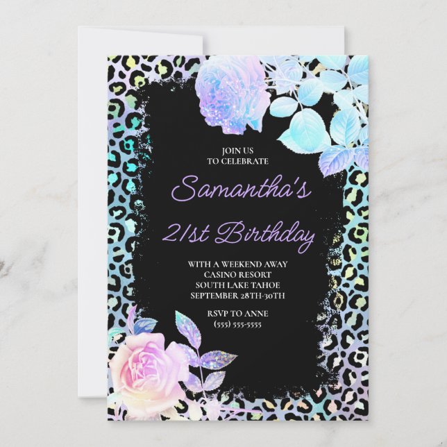 Aqua Turquoise Iridescent Leopard 21st Birthday Invitation (Front)