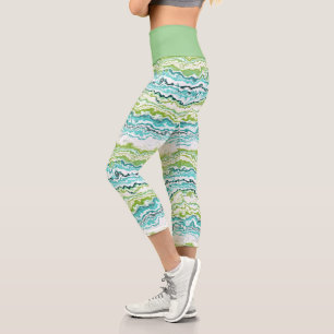 Aqua Turquoise Lime Green Minerals Agate Pattern Capri Leggings