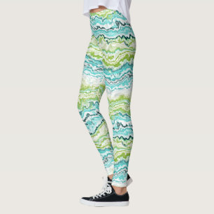 Aqua Turquoise Lime Green Minerals Agate Pattern Leggings