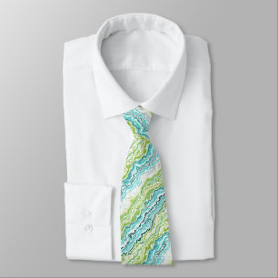 Aqua Turquoise Lime Green Minerals Agate Pattern Tie
