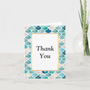 Aqua turquoise marble mermaid fish scales thank you card