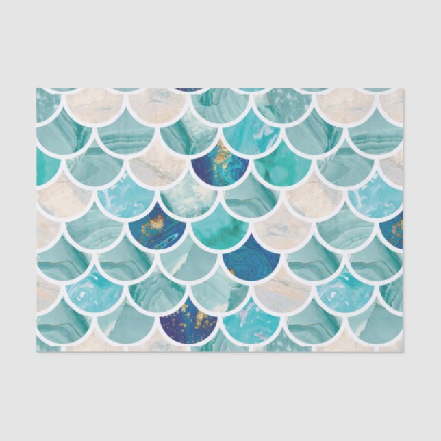 Aqua turquoise marble mermaid fish scales tissue paper (Front)