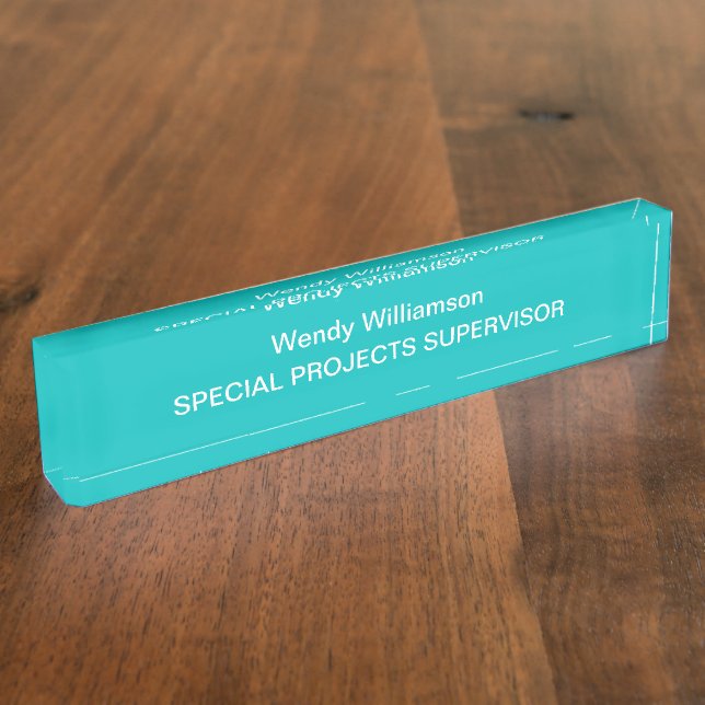 Aqua Turquoise Office Desk Nameplate (Side)