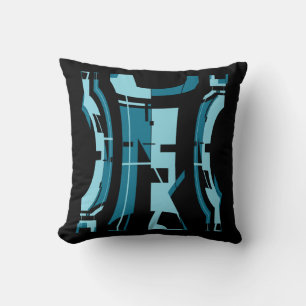 Aqua Turquoise on Black Bold Tribal Art Design Cushion