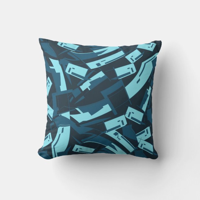 Aqua Turquoise on Navy Slanted Scattered Pieces Cushion (Front)