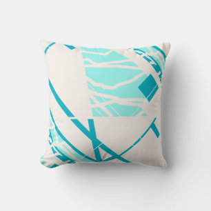Aqua Turquoise on Off-white Abstract MCM-inspired Cushion
