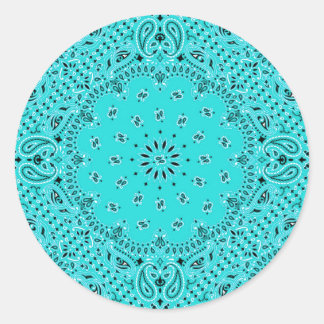 Aqua Turquoise Paisley Western Bandanna Scarf Prin Classic Round Sticker