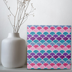 aqua turquoise pink purple mermaid scales ceramic tile
