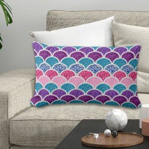 aqua turquoise pink purple mermaid scales lumbar cushion