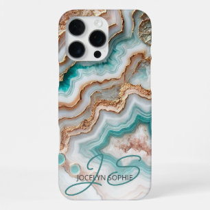 Aqua Turquoise Pink Rose Gold Marble Art Pattern iPhone 16 Pro Max Case