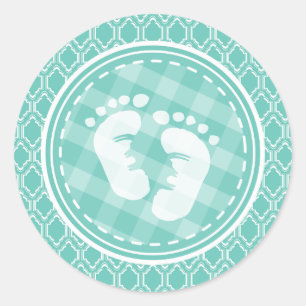 Aqua Turquoise Retro Baby Feet Baby Shower Classic Round Sticker