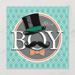 Aqua Turquoise Retro Funny Boy Baby Shower Invitation