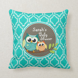 Aqua Turquoise Retro Owls Baby Shower Cushion