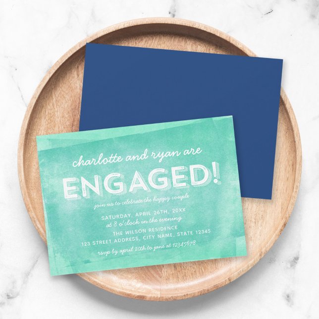 Aqua Turquoise Rolled Ink  Engagement Party Invitation (Creator Uploaded)