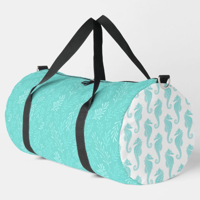 AQUA TURQUOISE SEAHORSE AND UNDERSEA THEME DUFFLE BAG (Left Corner)