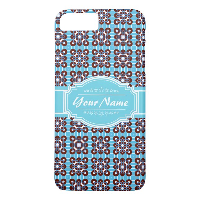 Aqua Turquoise Squares Pattern Personalised Case-Mate iPhone Case (Back)