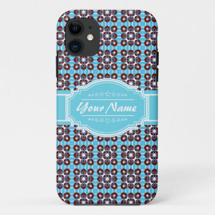 Aqua Turquoise Squares Pattern Personalised iPhone 11 Case