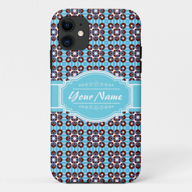 Aqua Turquoise Squares Pattern Personalised Case-Mate iPhone Case (Back)
