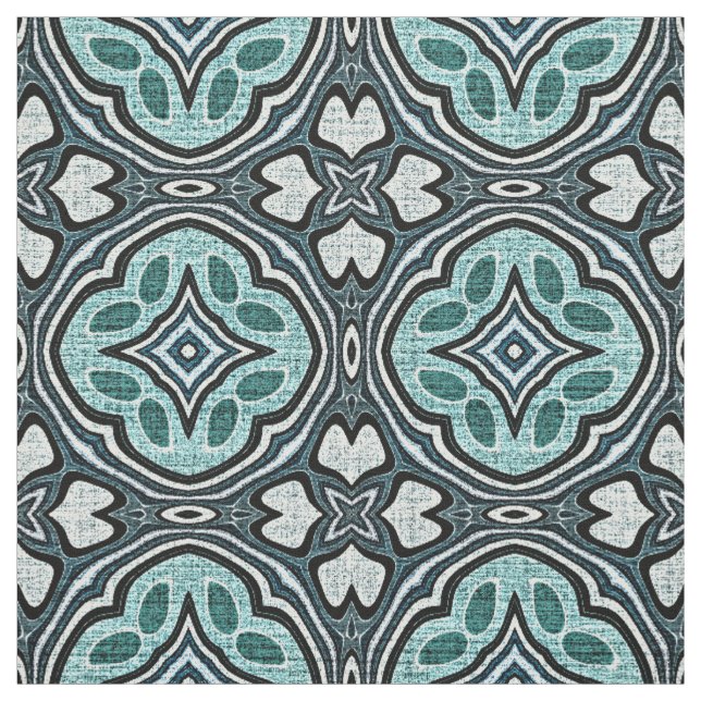 Aqua Turquoise Teal Blue Bali Batik Style Pattern Fabric (Swatch)