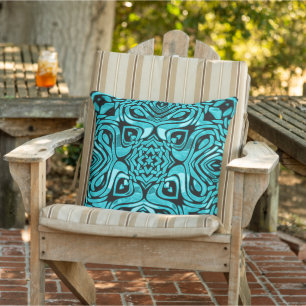 Aqua Turquoise Teal Blue Hip Orient Tribal Art Cushion