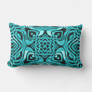 Aqua Turquoise Teal Blue Hip Orient Tribal Art Lumbar Cushion