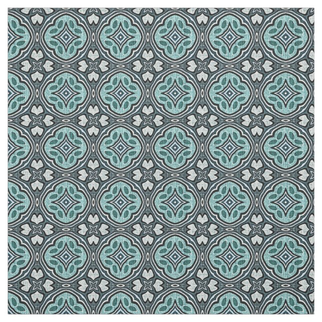 Aqua Turquoise Teal Blue Moroccan Mosaic Pattern Fabric (Swatch)