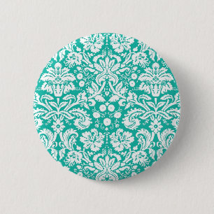 Aqua Turquoise Teal damask pattern 6 Cm Round Badge