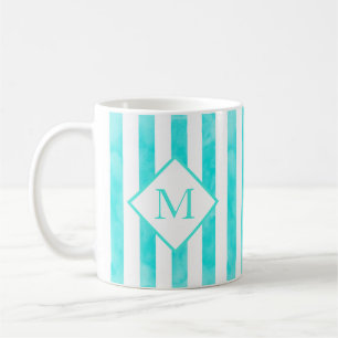 Aqua Turquoise Watercolor Stripes Coffee Mug