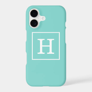Aqua Turquoise White Framed Initial Monogram