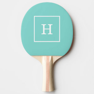 Aqua Turquoise White Framed Initial Monogram Ping Pong Paddle