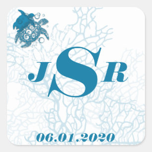 Aqua Turtle Love Monogram Sticker