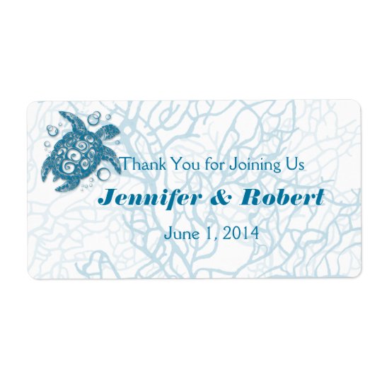 Aqua Turtle Love Wedding Water Bottle Label Shipping Label