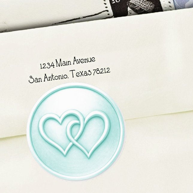 Aqua Two Hearts Intertwined Wedding Classic Round Sticker (Creator Uploaded)