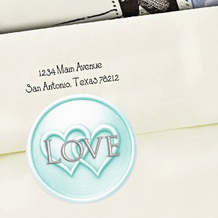 Aqua Two Hearts Intertwined Wedding Classic Round Sticker
