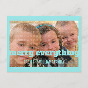 Aqua Typography Merry Everything Photo Postcard