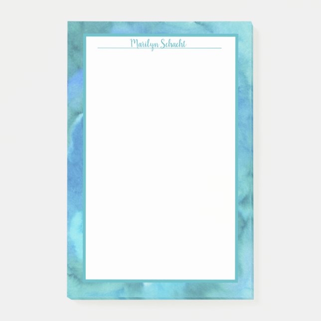 Aqua Underwater Watercolor Border Post-it Notes (Front)