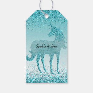 Aqua Unicorn Glitter Gift Tags