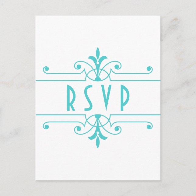 Aqua v2 Fancy Ornamental RSVP Postcard (Front)